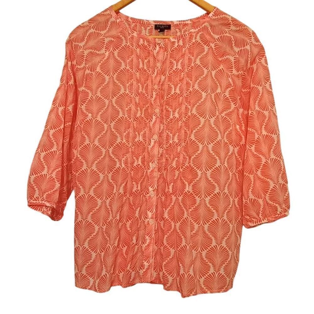 Talbots 100% cotton lightweight  button down shirt orange and white